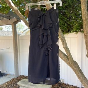 GUESS Black Strapless Dress with Ruffle Detailing